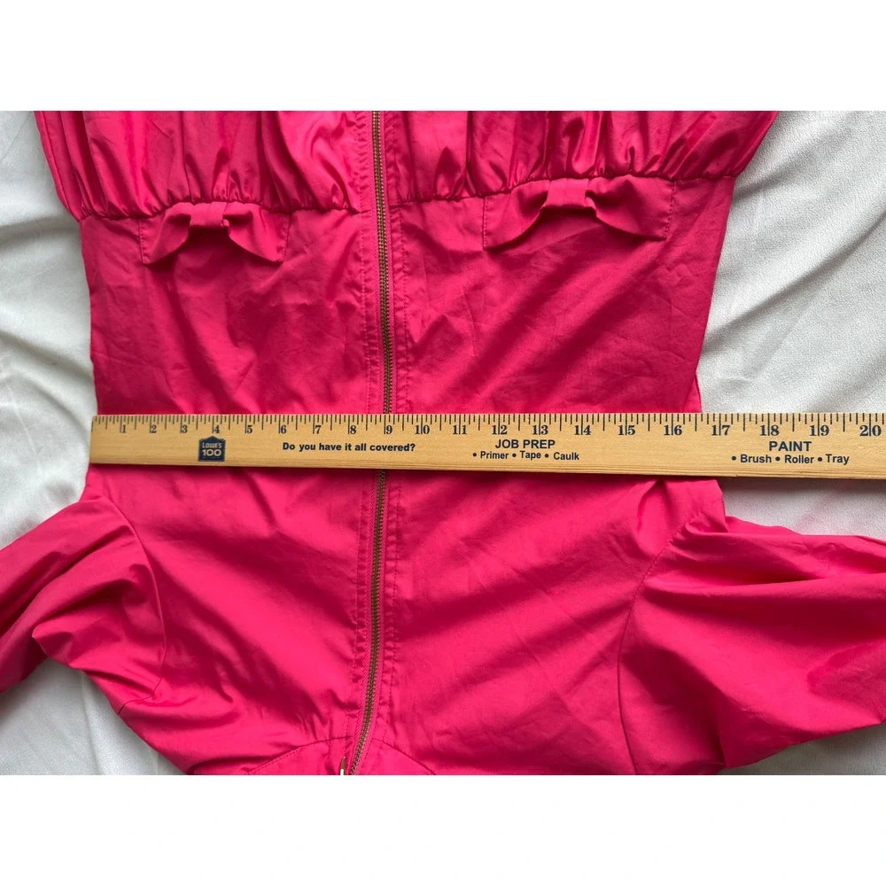 Kate Spade Girls Hot Pink Peplum Jacket Bow Rain Hooded Girls 10 Preppy Chic lux